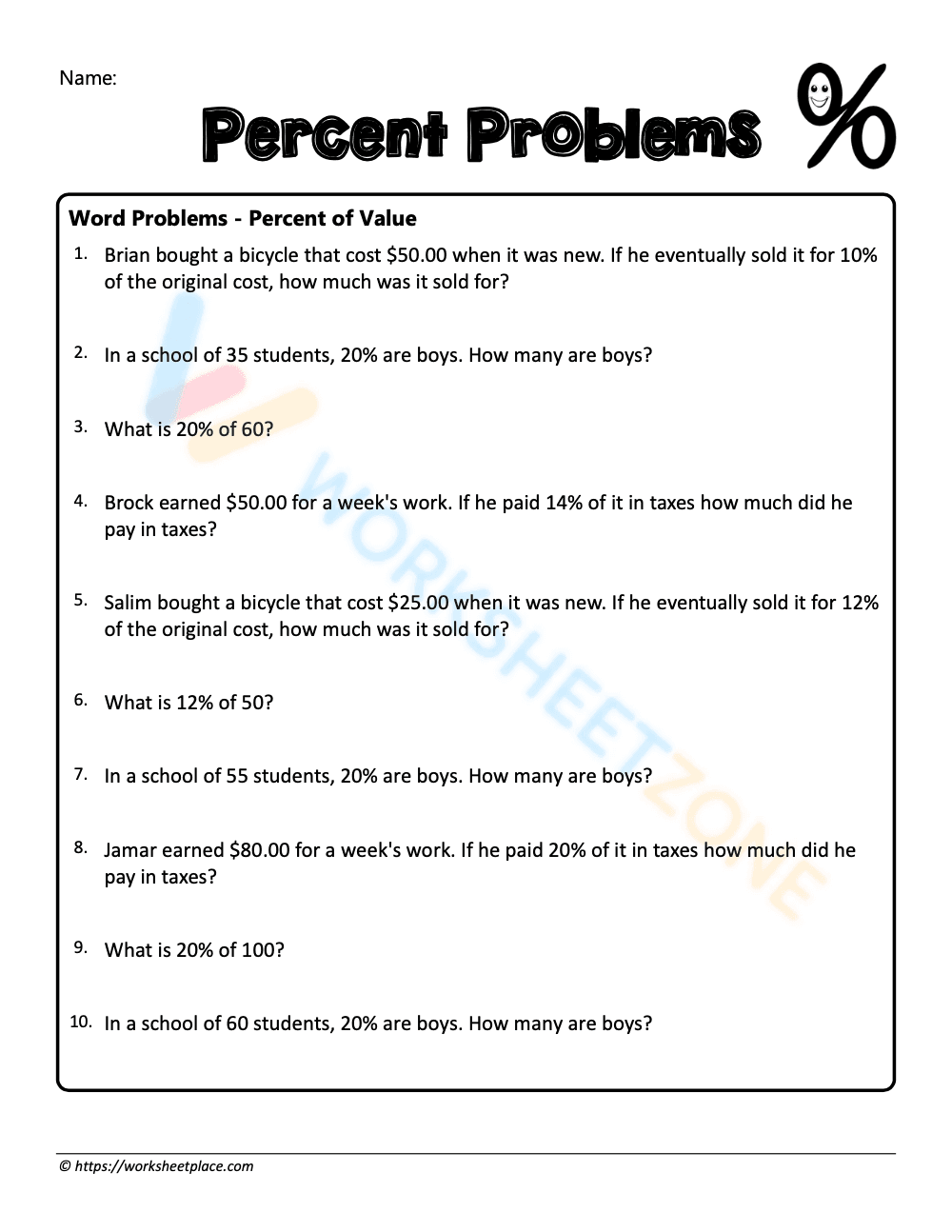 Percent word problems 7 - Page 1