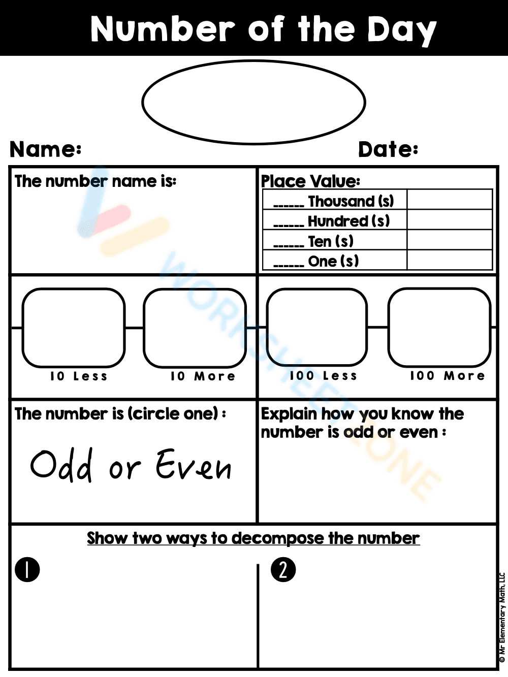 Number of the Day Worksheet - Page 1
