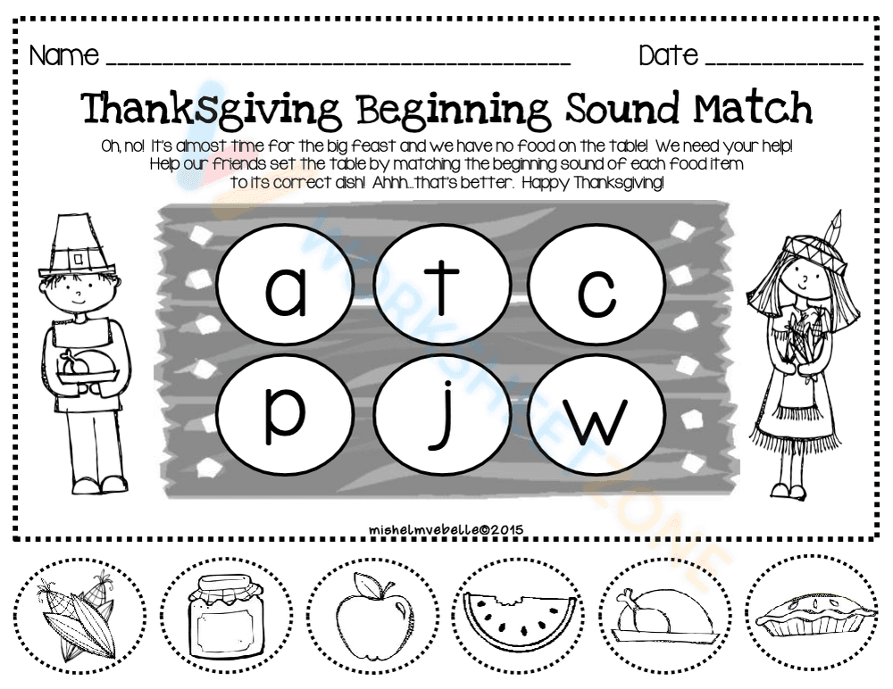 Thanksgiving Beginning Sound Match - Page 1