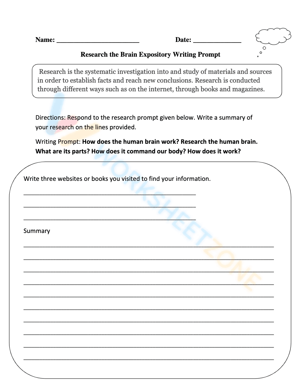 Research the Brain Expository Writing Prompt - Page 1