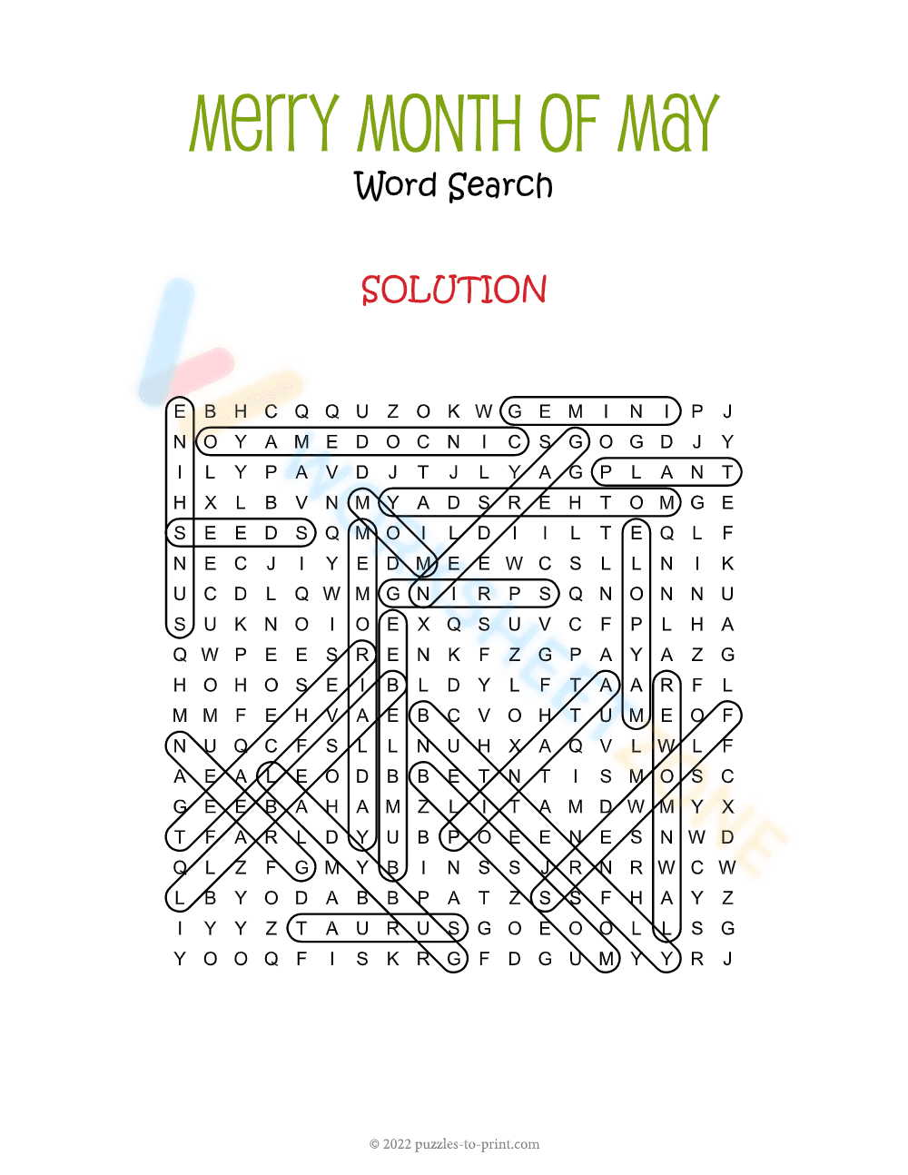May Word Search Printable Worksheet - Page 2