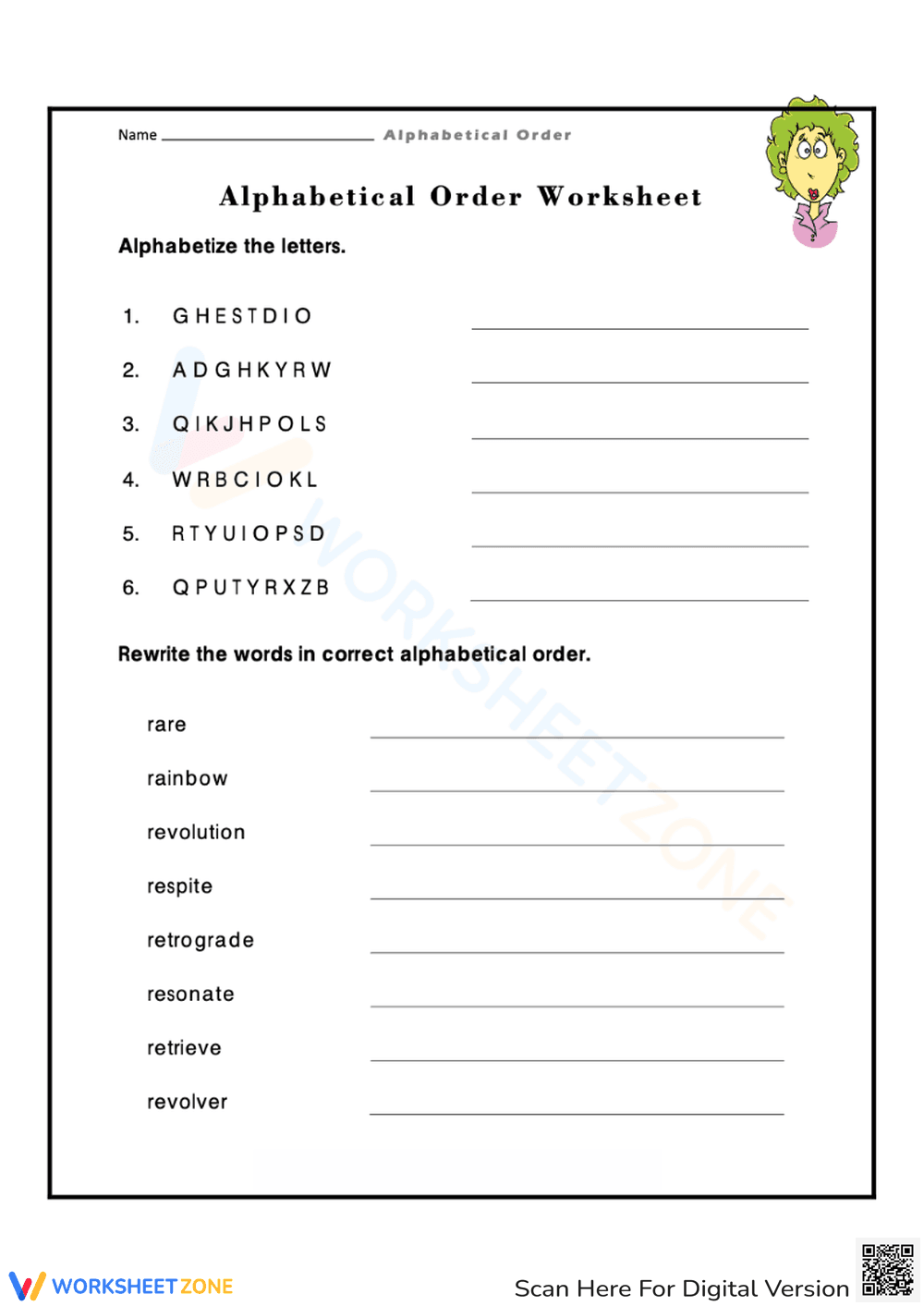 Practice Alphabetizing Letters and Words - Page 1