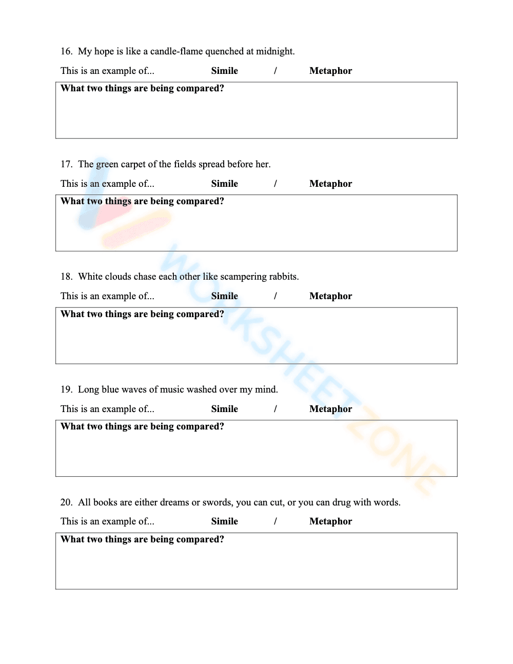 Explore Similes and Metaphors: Worksheet 1 - Page 4