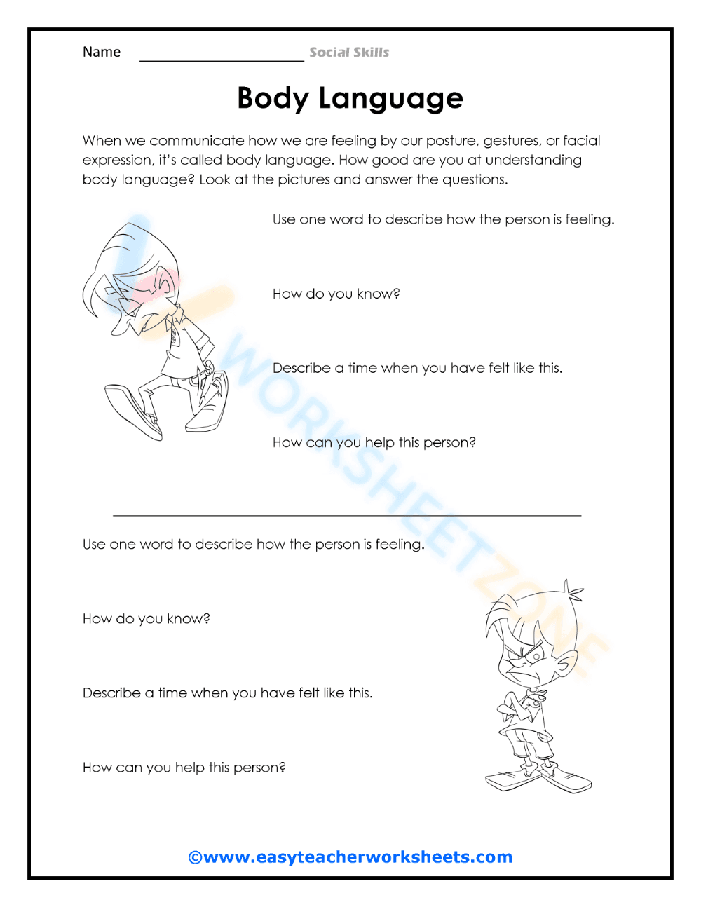 Decoding Non-Verbal Cues with Body Language Worksheet - Page 1