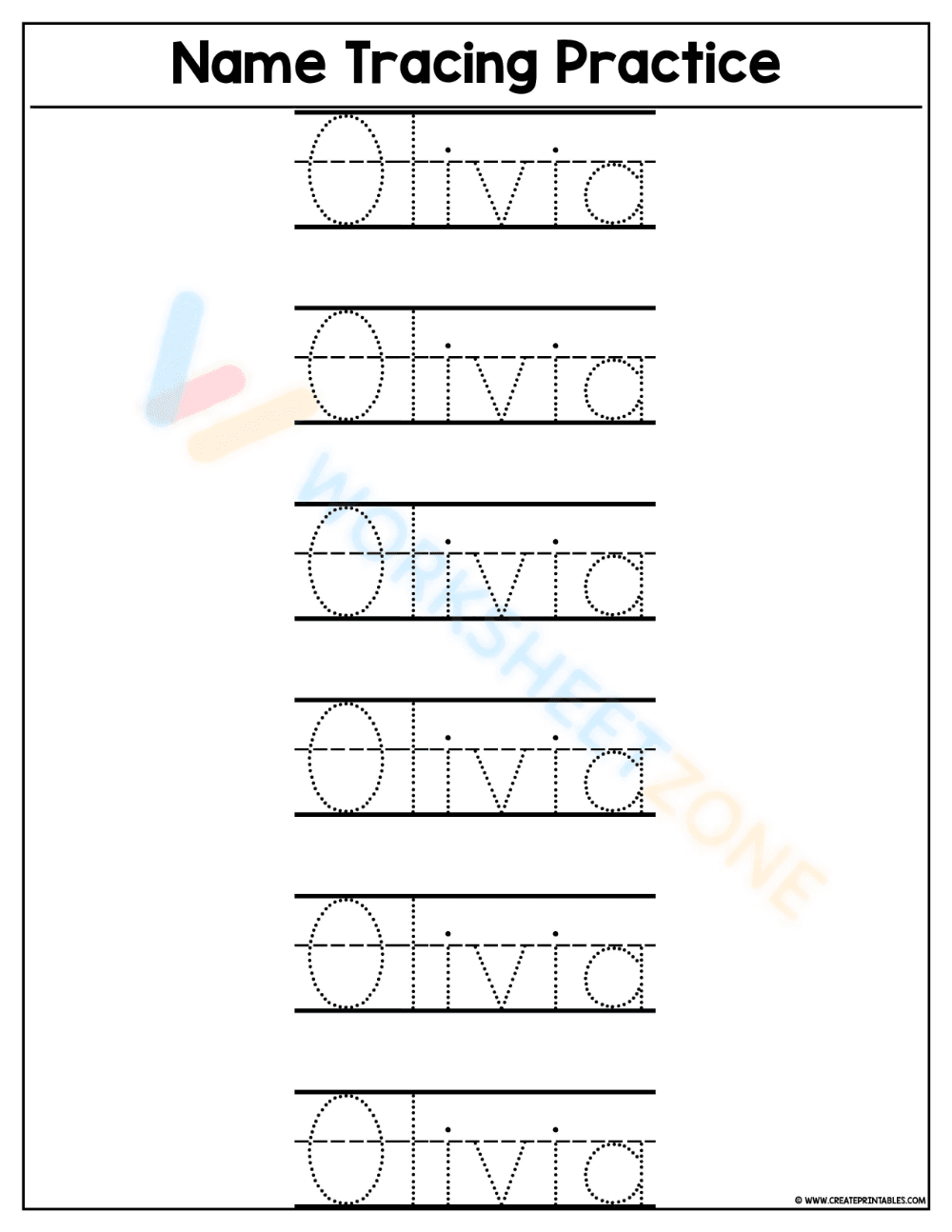 Name Tracing Worksheet - Olivia - Page 1