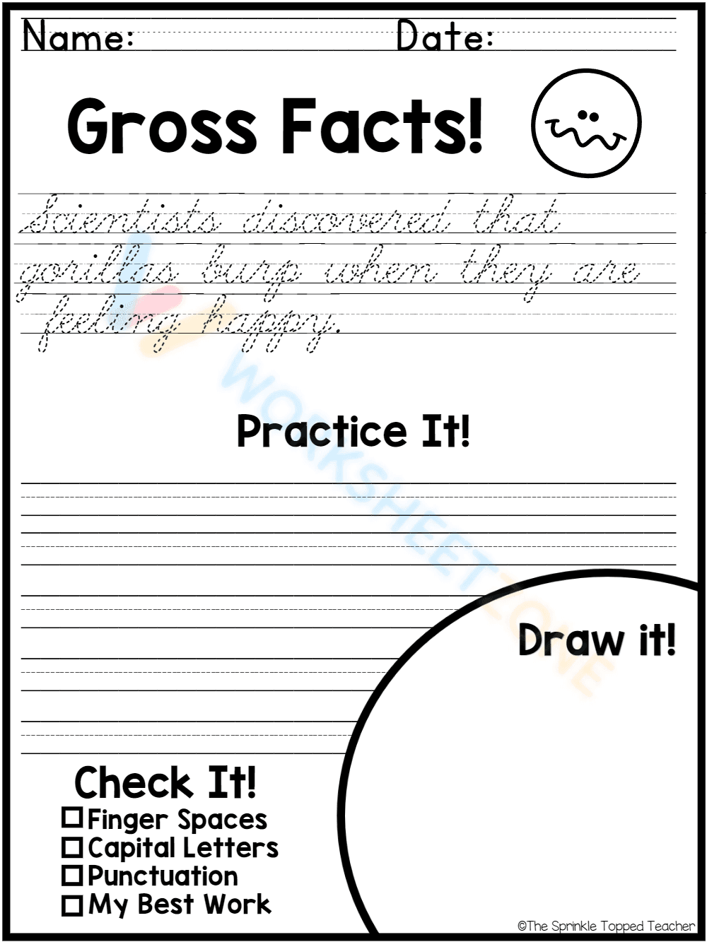 Handwriting Practice Worksheet: Gross Facts Edition - Page 1