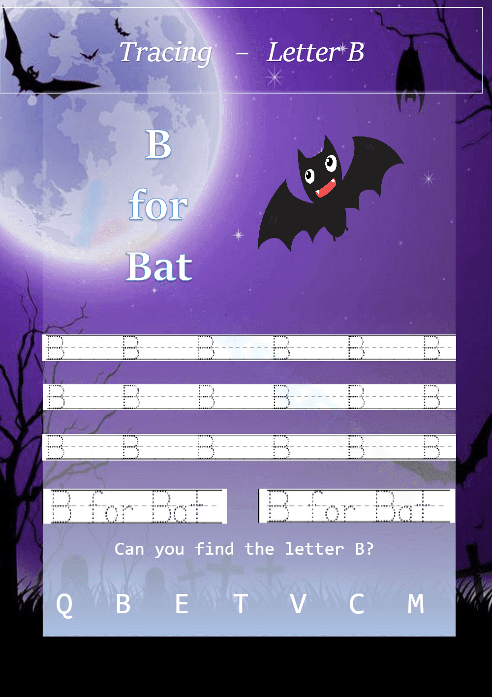 B is for Bat: A Spooky Letter Worksheet - Page 1