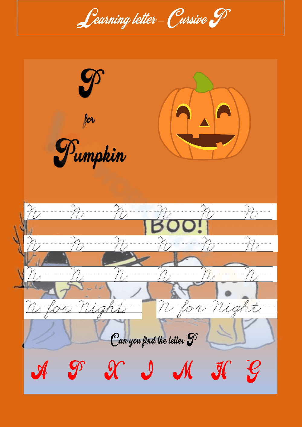 P is for Pumpkin: Fall Letter Worksheet - Page 1