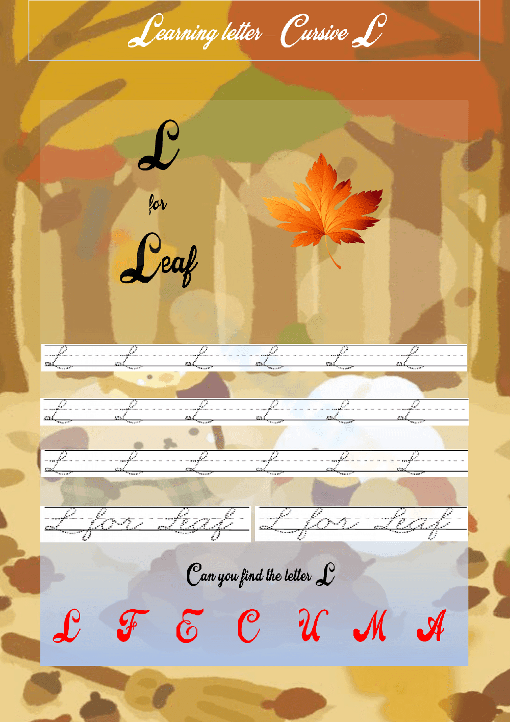 Cursive Writing Practice for Letter L - Page 1