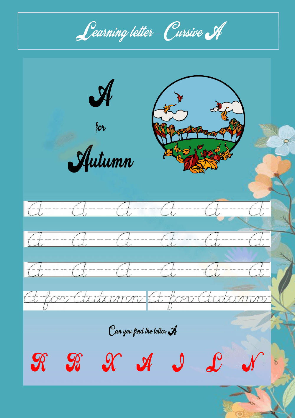 Cursive Lowercase A Tracing - Page 1