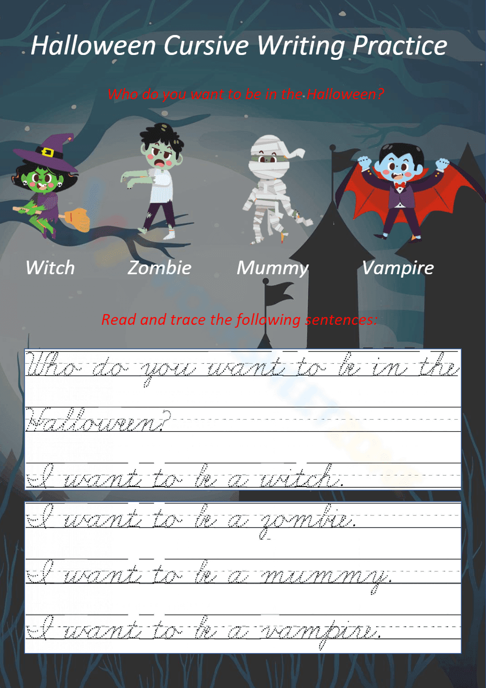 Halloween Cursive Writing Practice - Page 1
