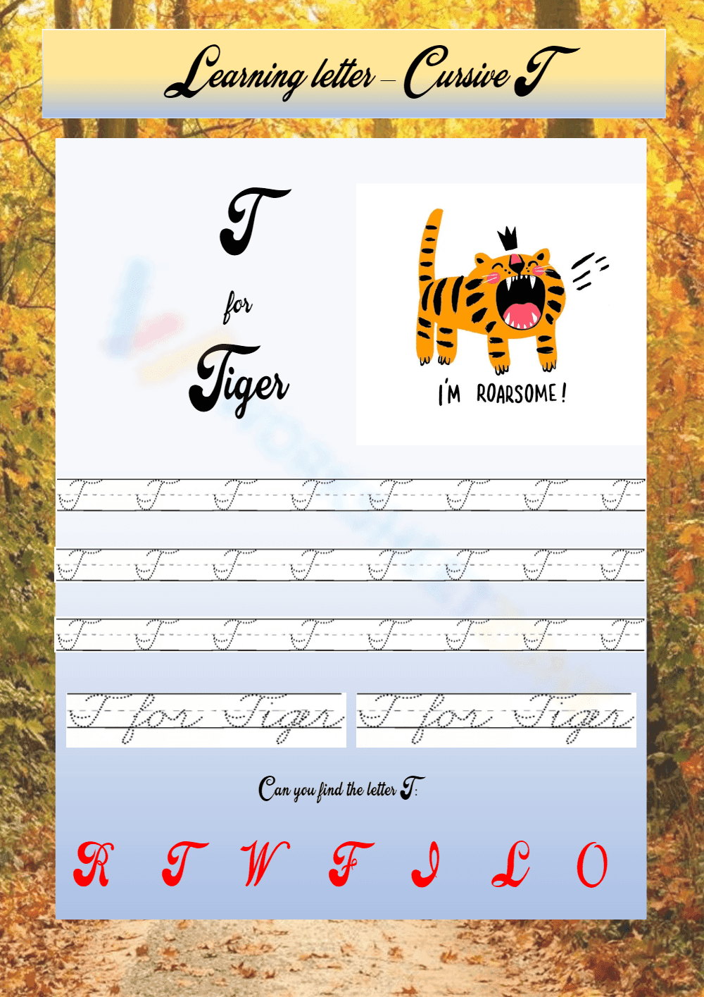 Roar into Cursive Letter T! - Page 1