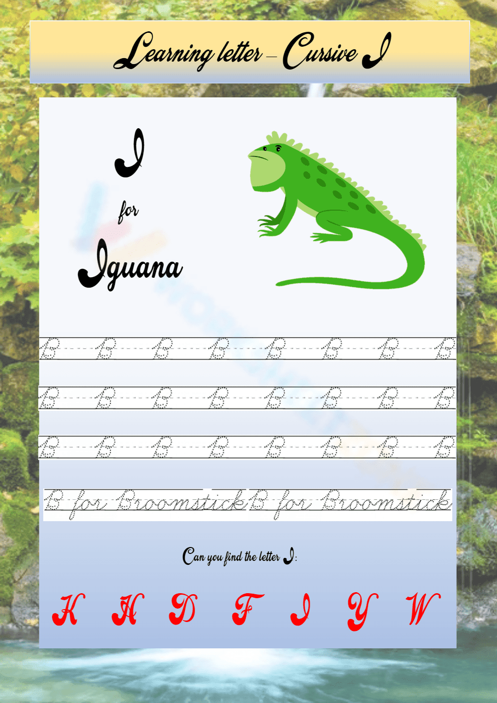 Cursive I Tracing Practice with Iguana - Page 1