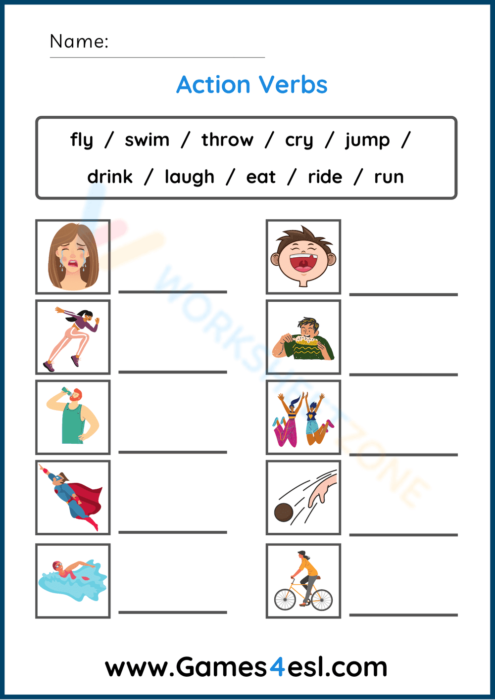 Action Verbs Exercise Worksheet - Page 1