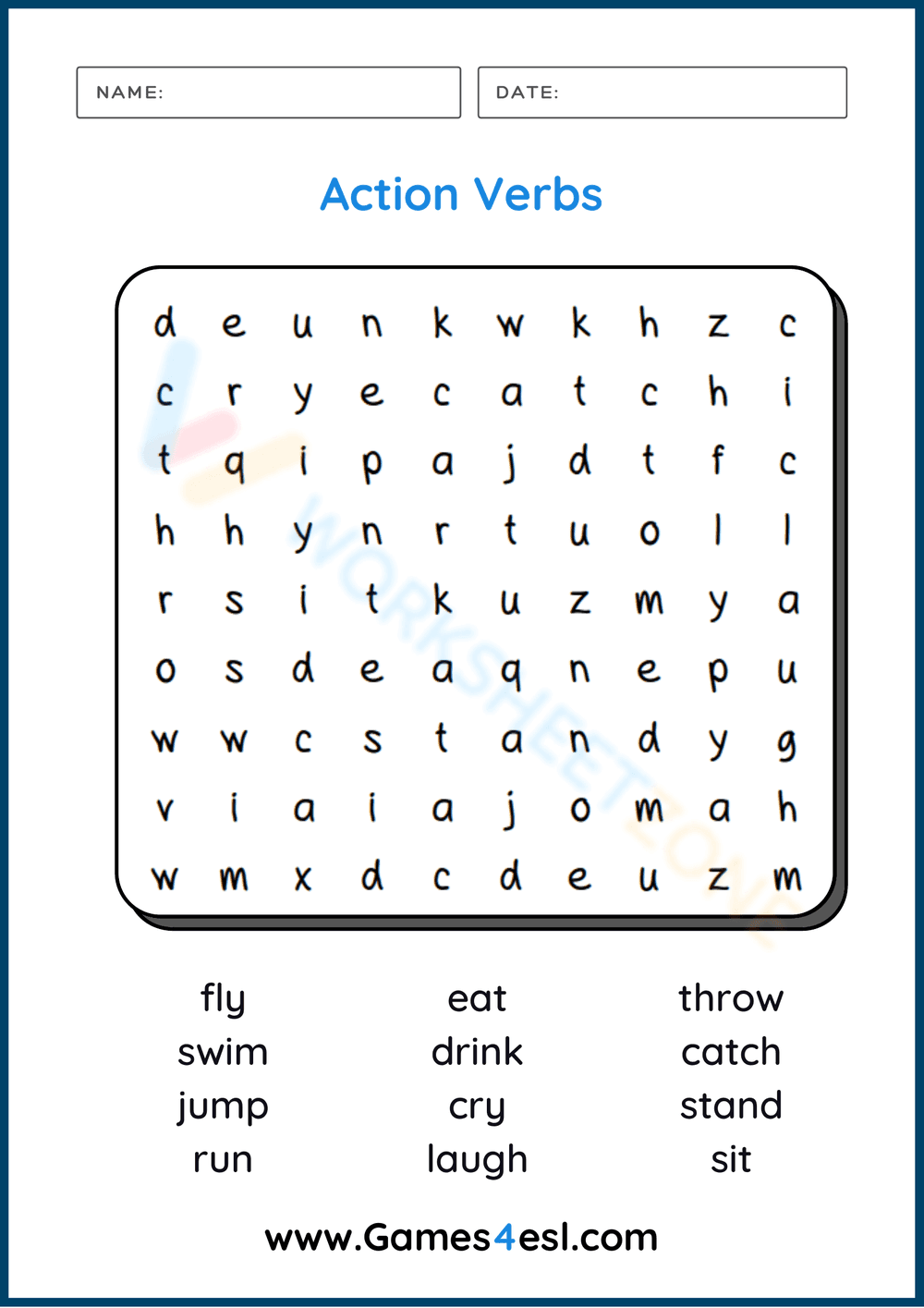 Action Verb Worksheets - Page 1
