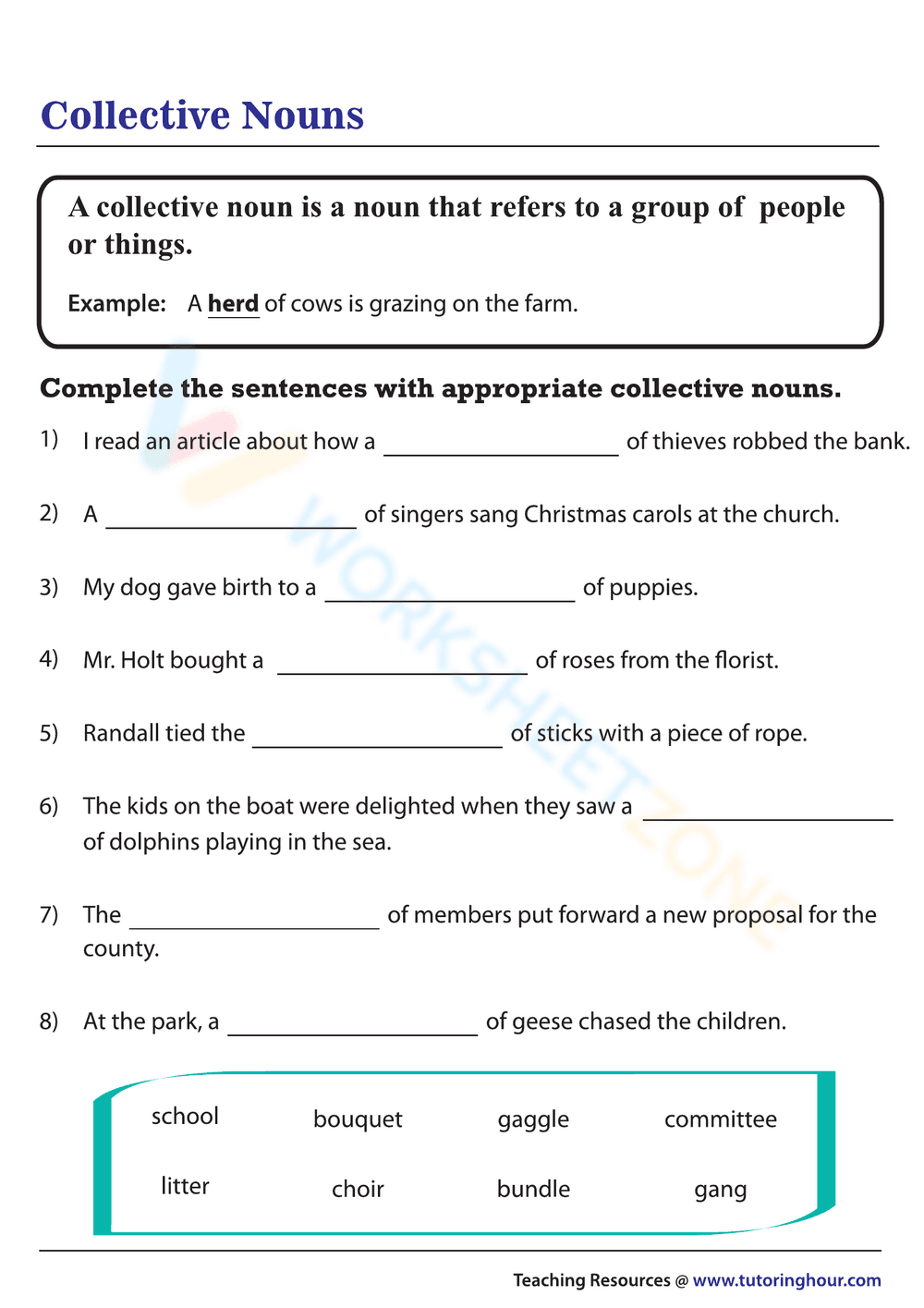 Identifying Collective Nouns Worksheet - Page 1