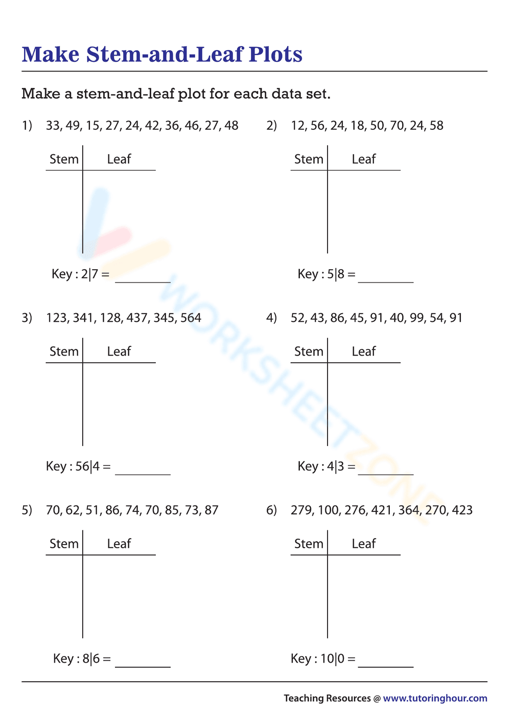 Creating Stem and Leaf Plots - Page 1