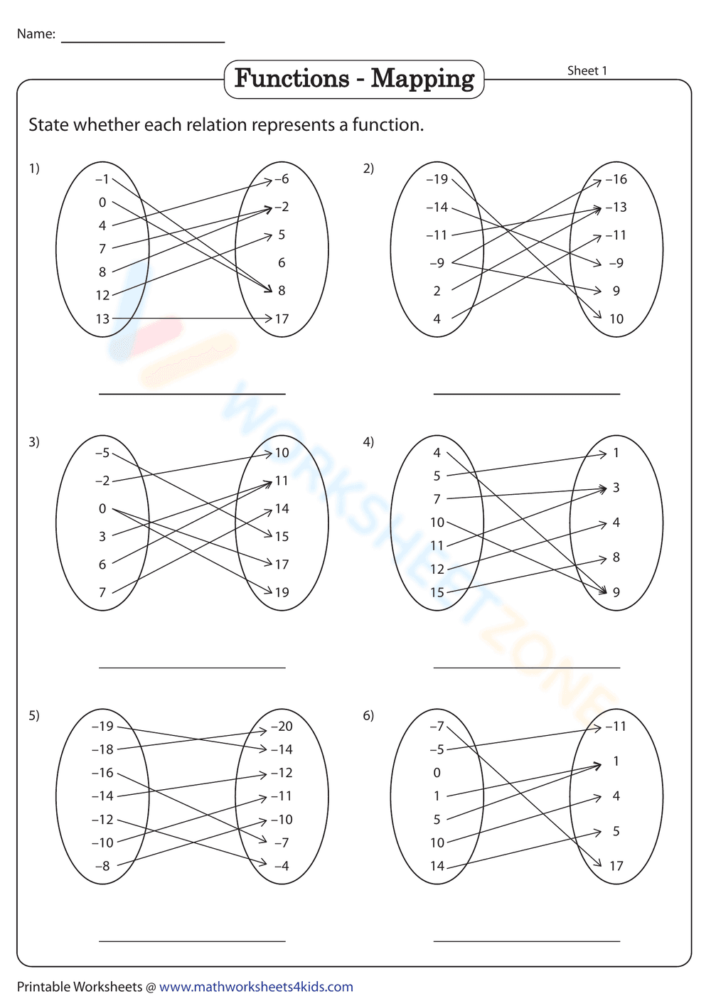 Understanding Functions Mapping Worksheet - Page 1