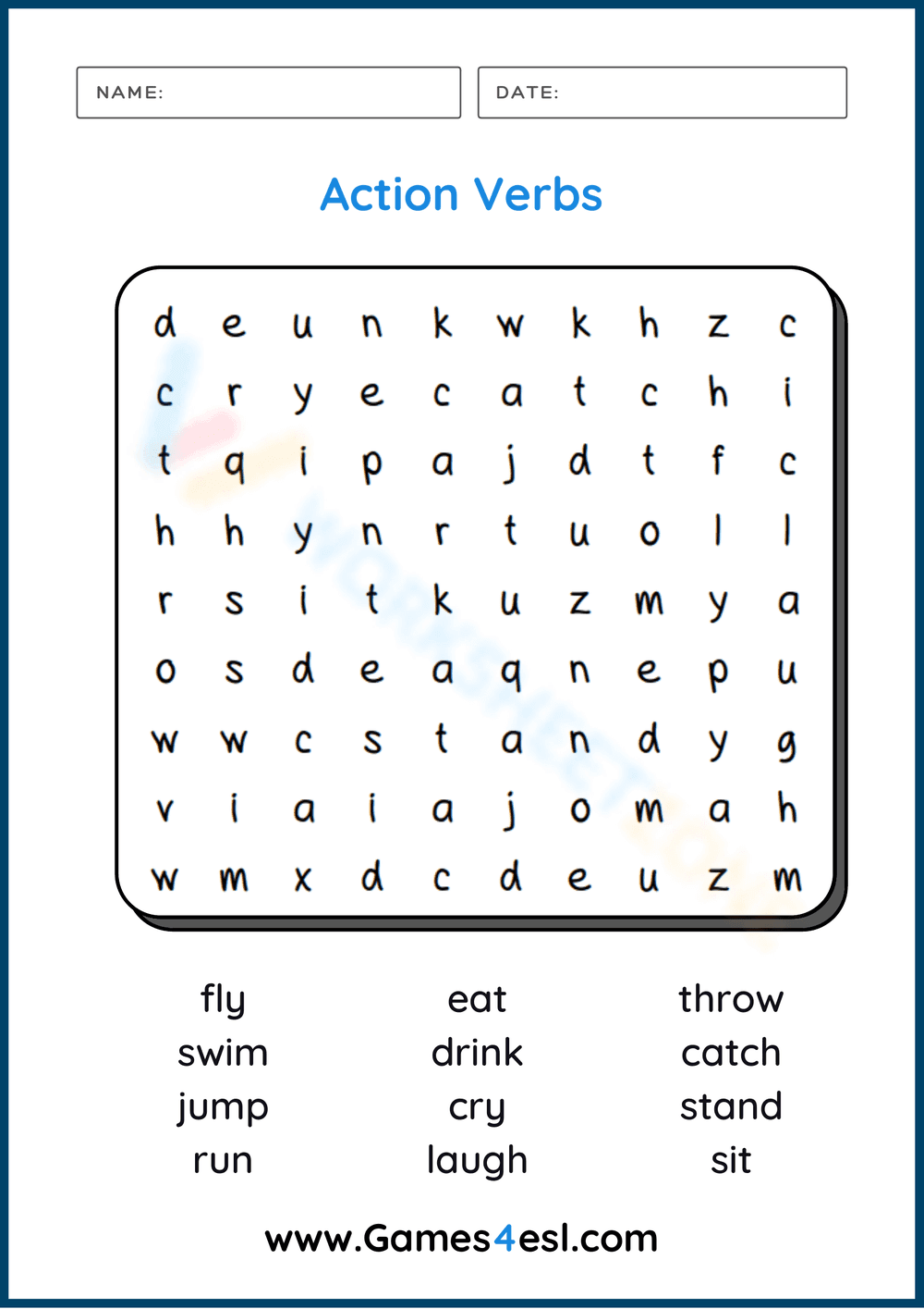 Action Verb Worksheets - Page 1