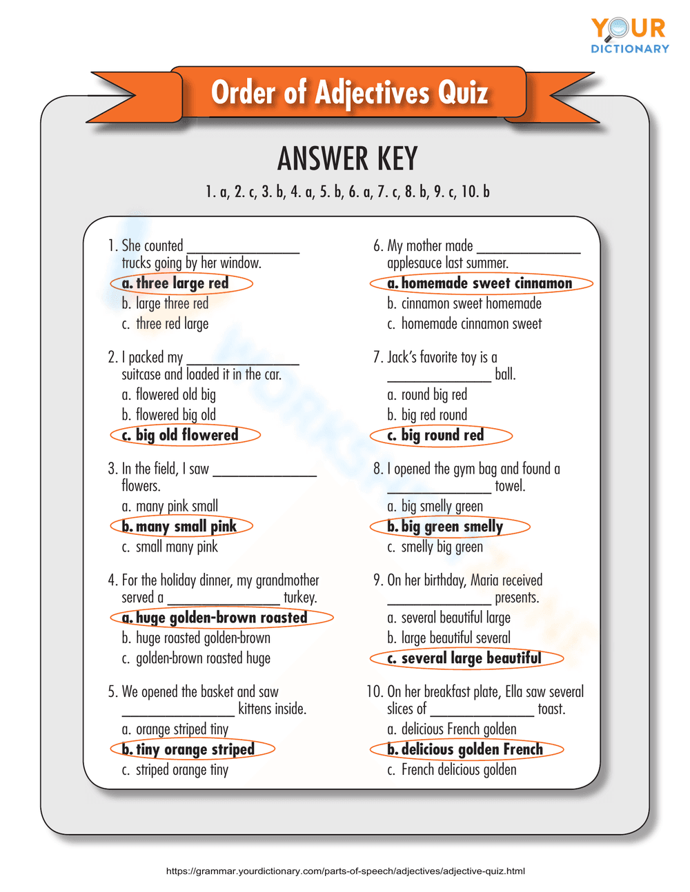 Order of Adjectives Quiz - Page 2