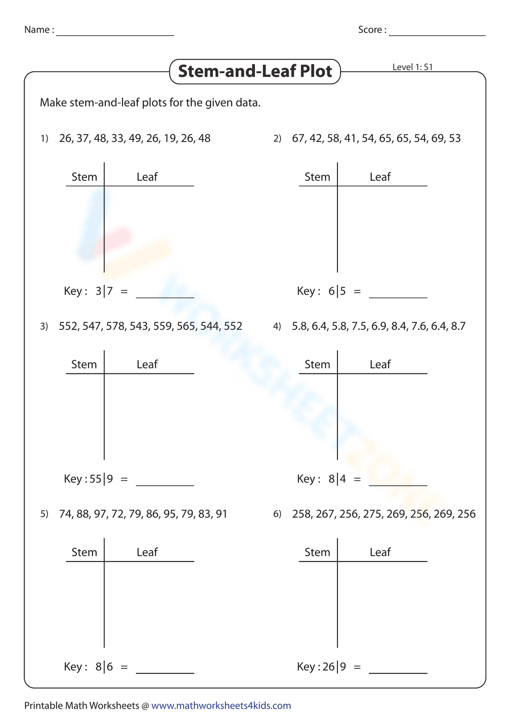 Stem and leaf level 1 - Page 1