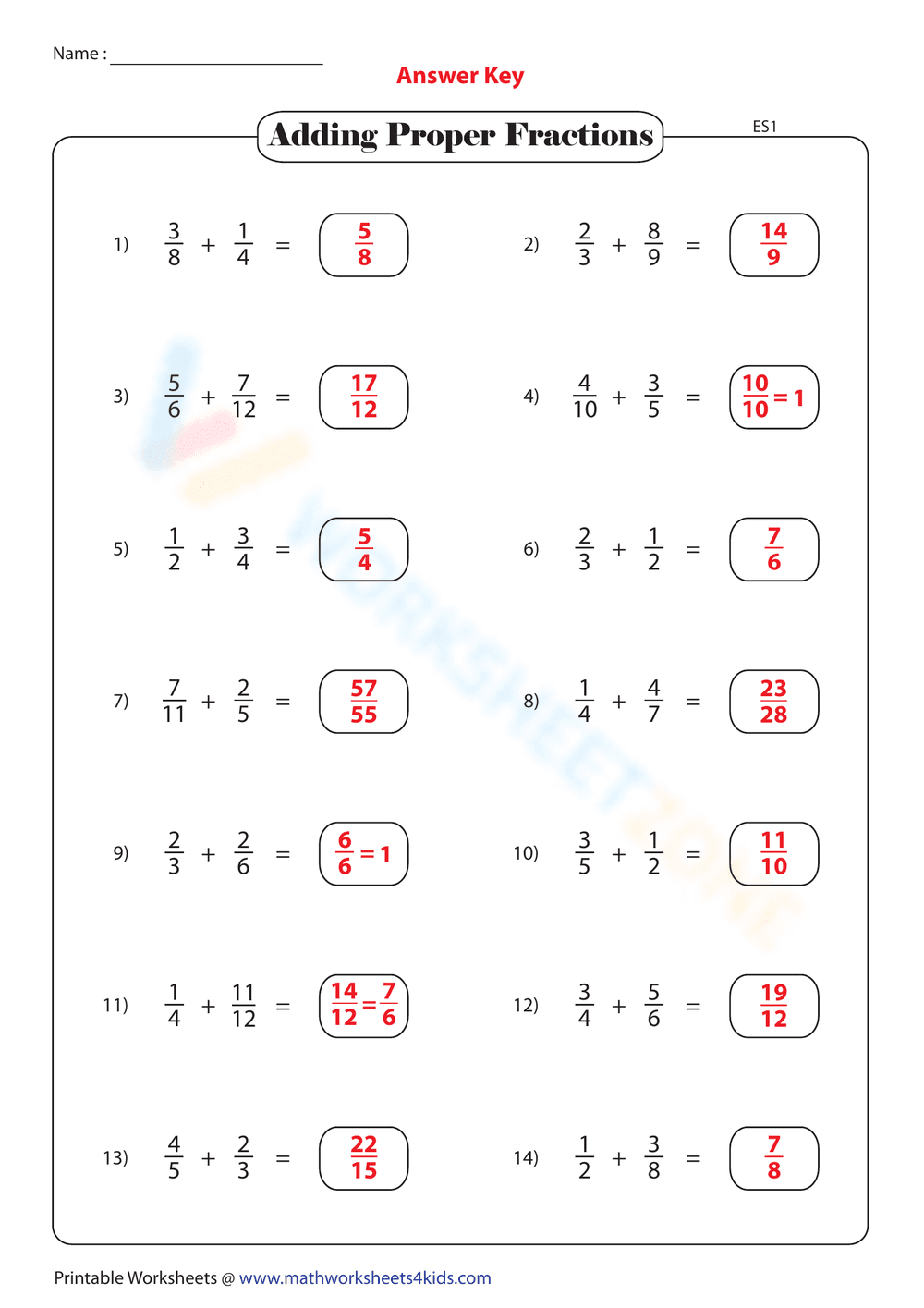 Adding Proper Fractions Worksheet - Page 2