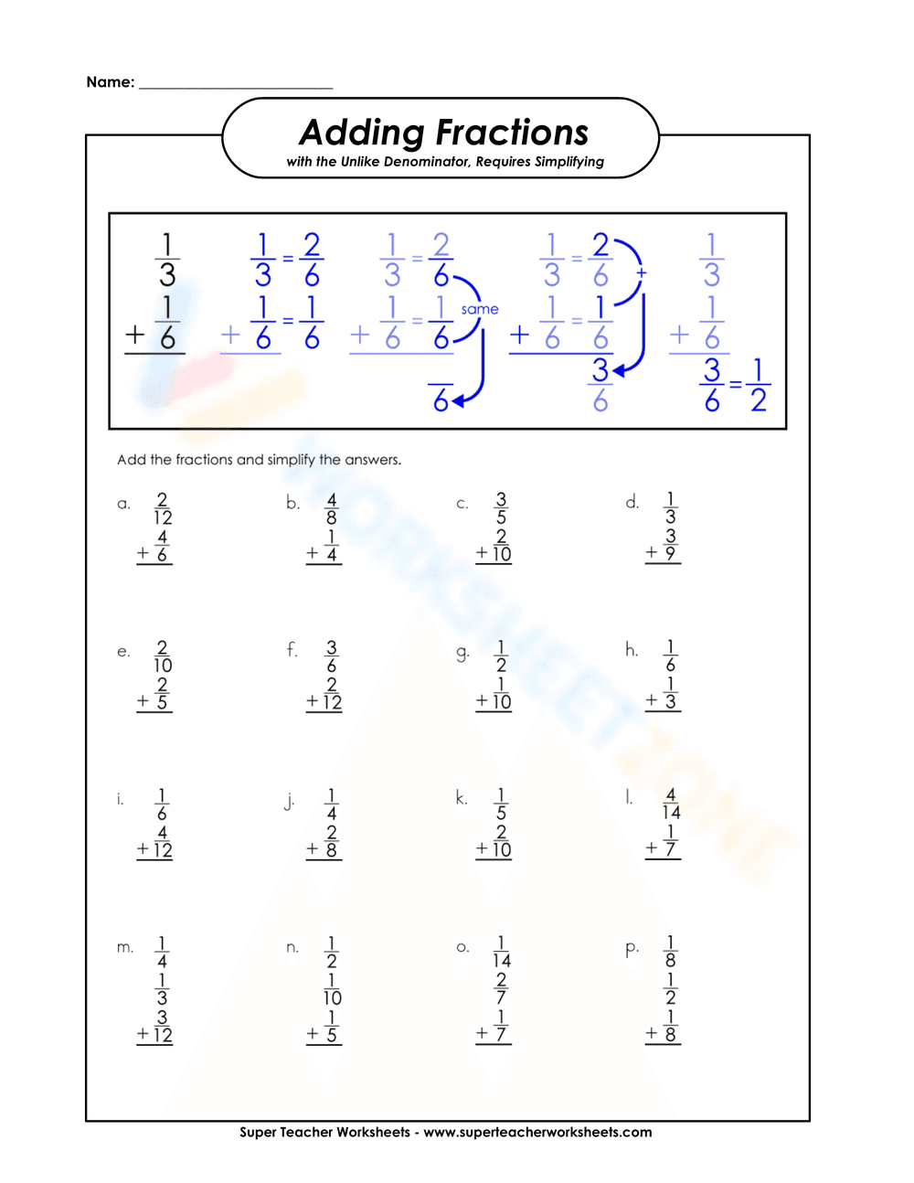 Adding Fractions - Page 1