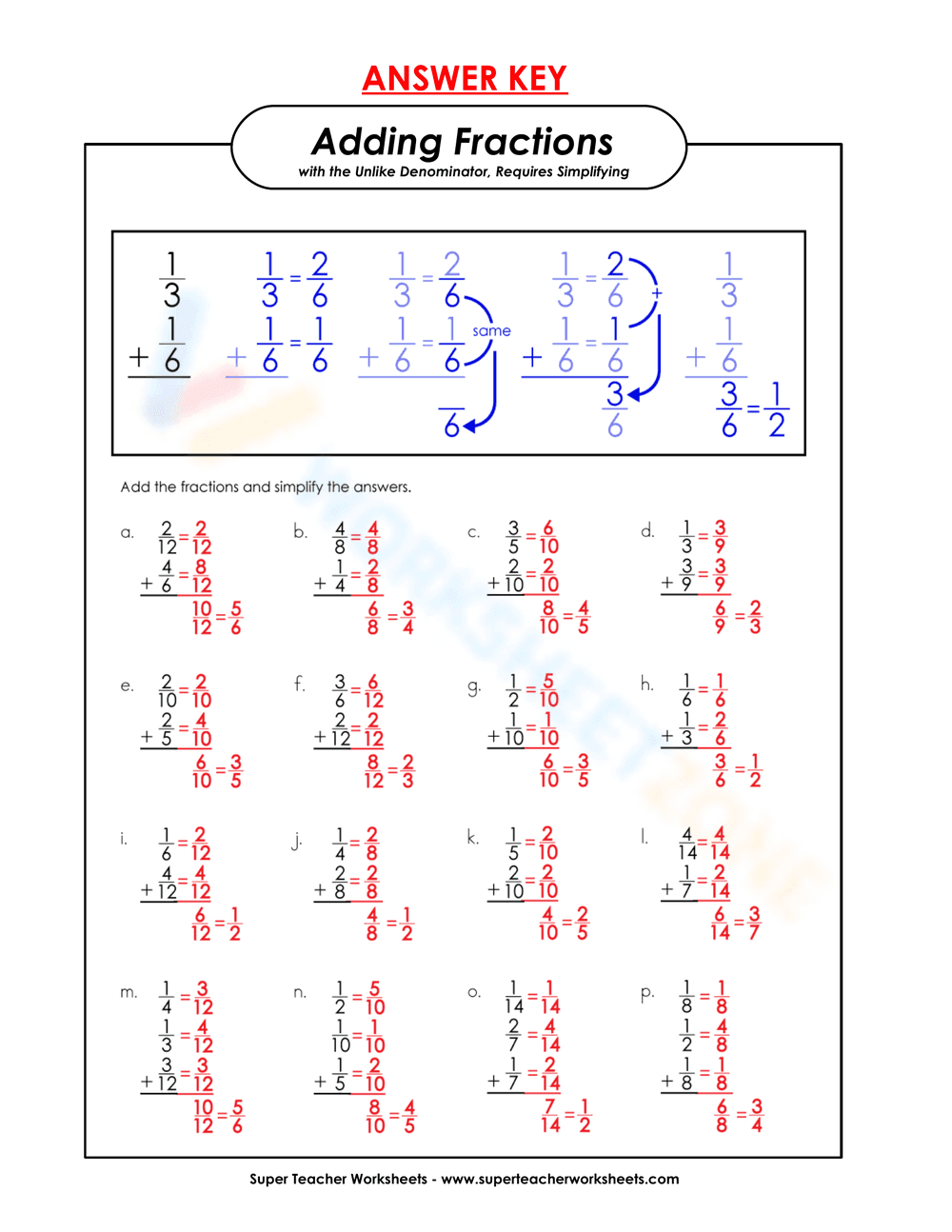 Adding Fractions - Page 2