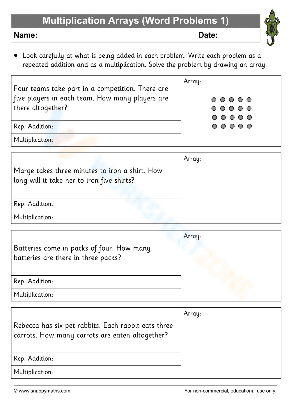 Multiplication Arrays Worksheet - Page 1