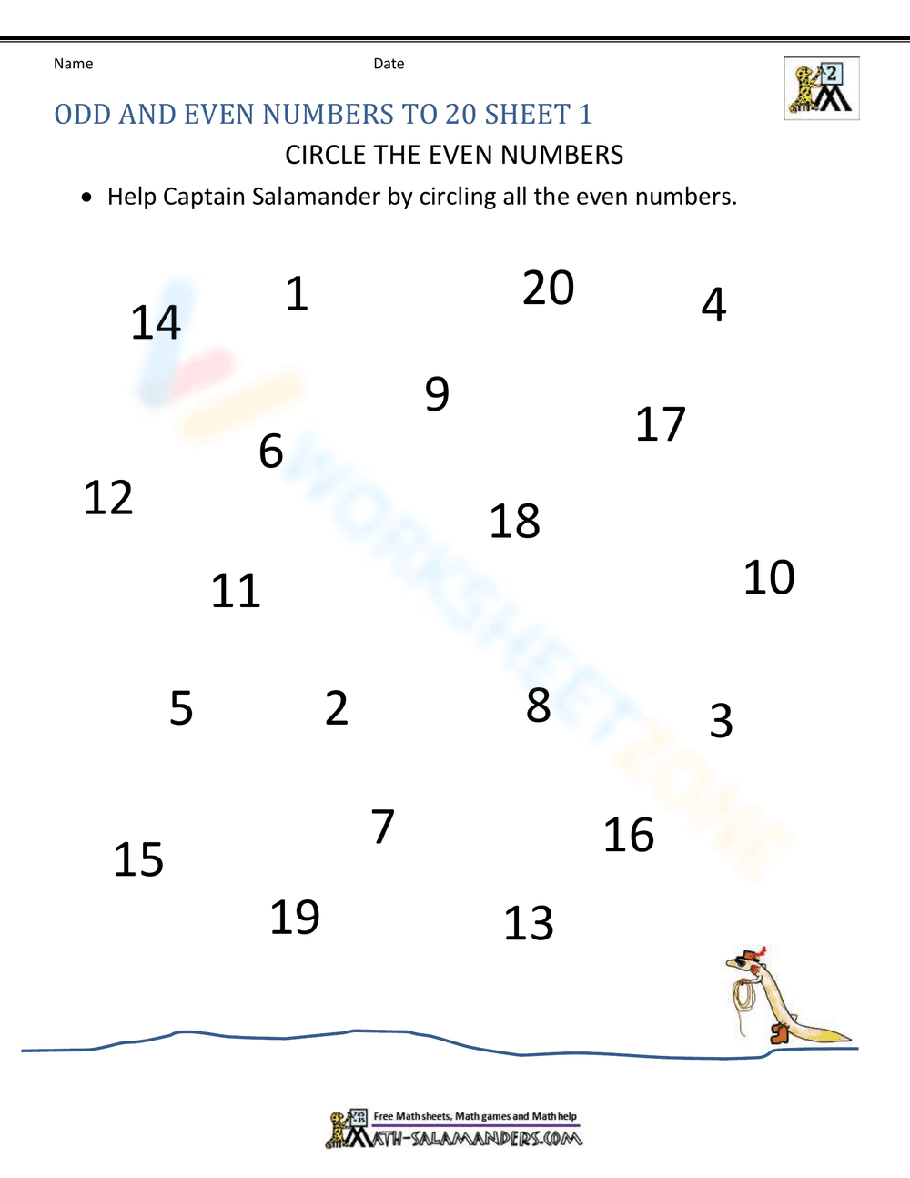 Odd and Even Numbers Up to 20 - Page 1