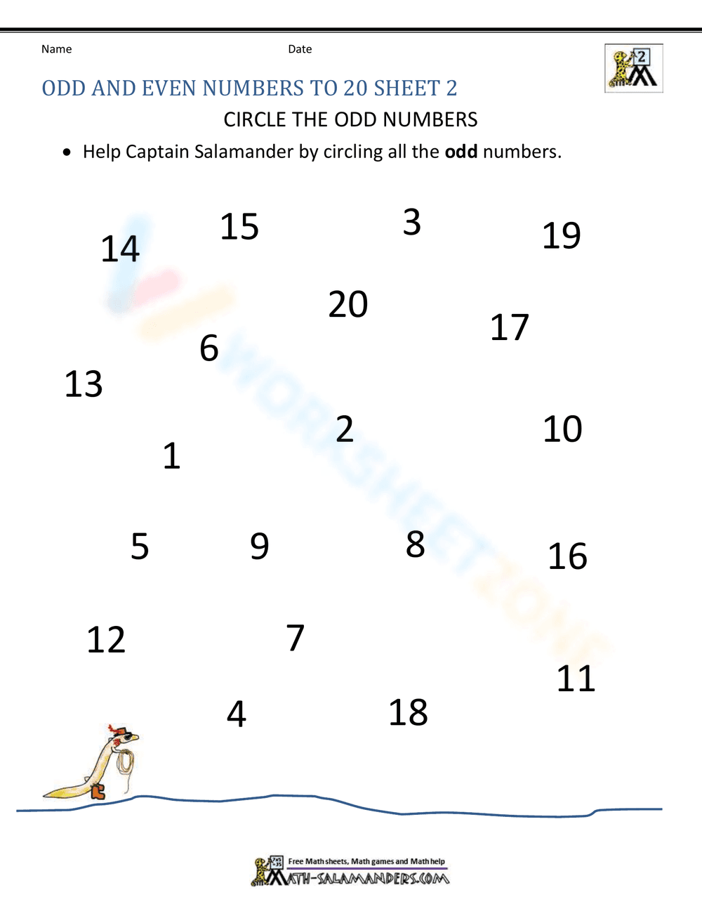 Odd and even numbers to 20 - Page 1