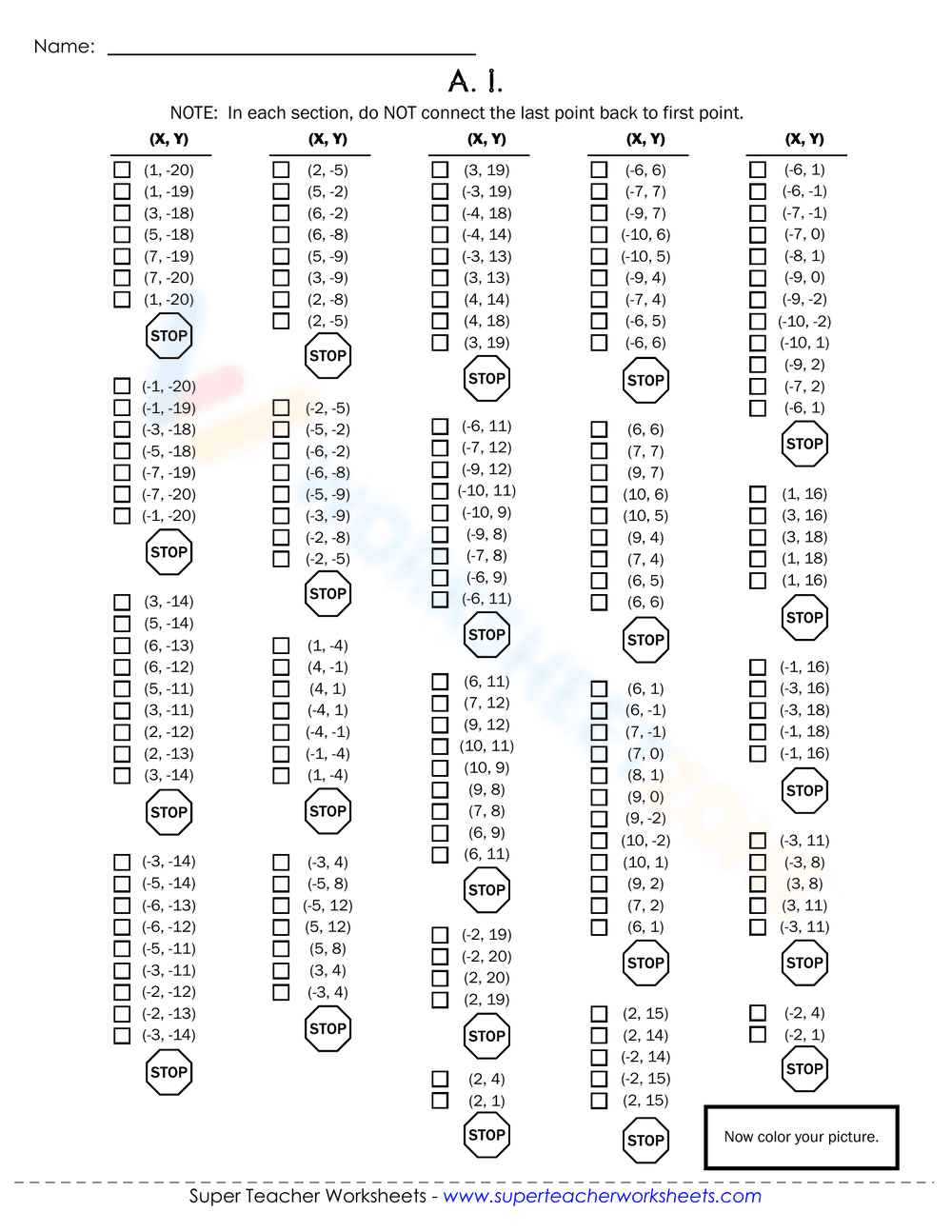 Graph a Robot Graphing Worksheet - Page 1
