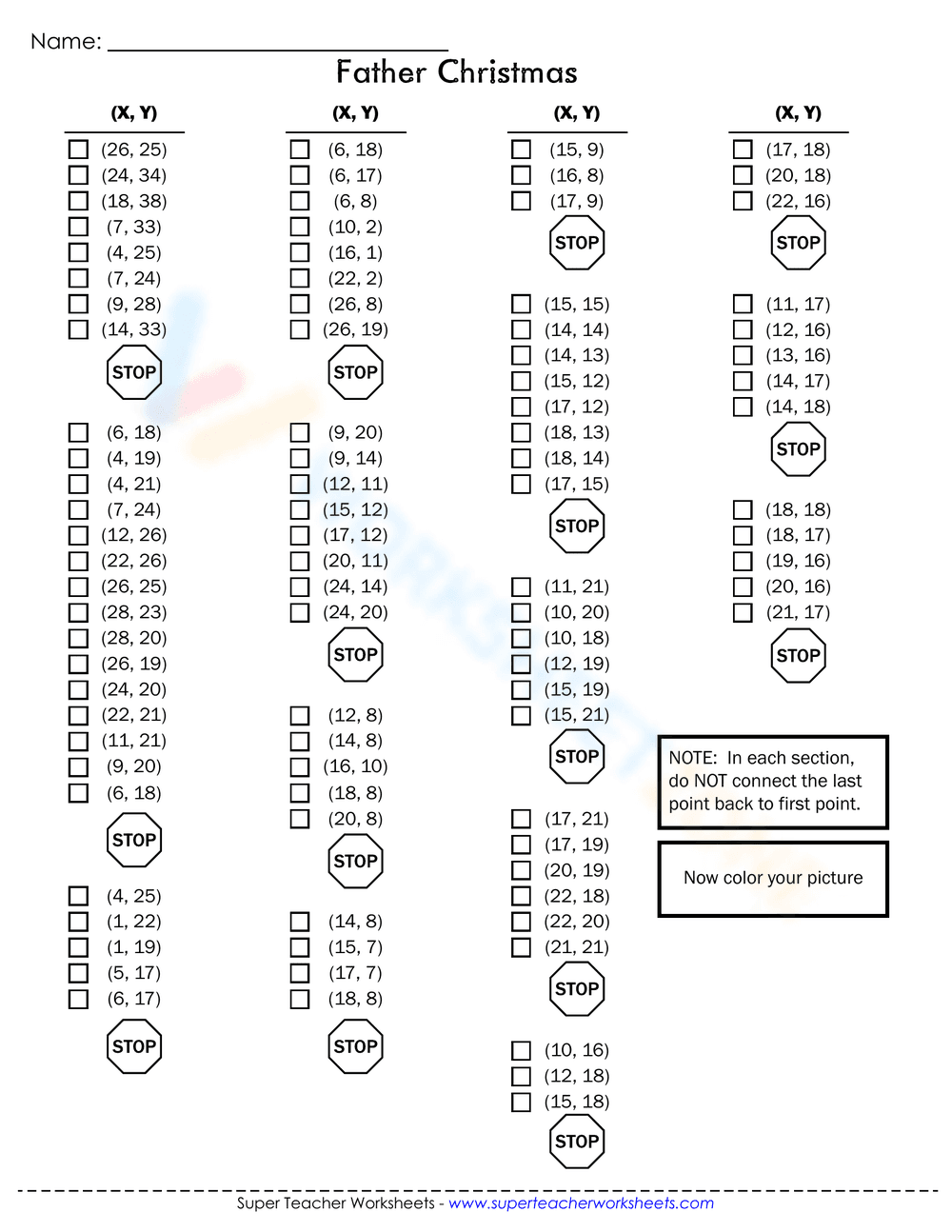 Graphing Santa Worksheet for Kids - Page 1