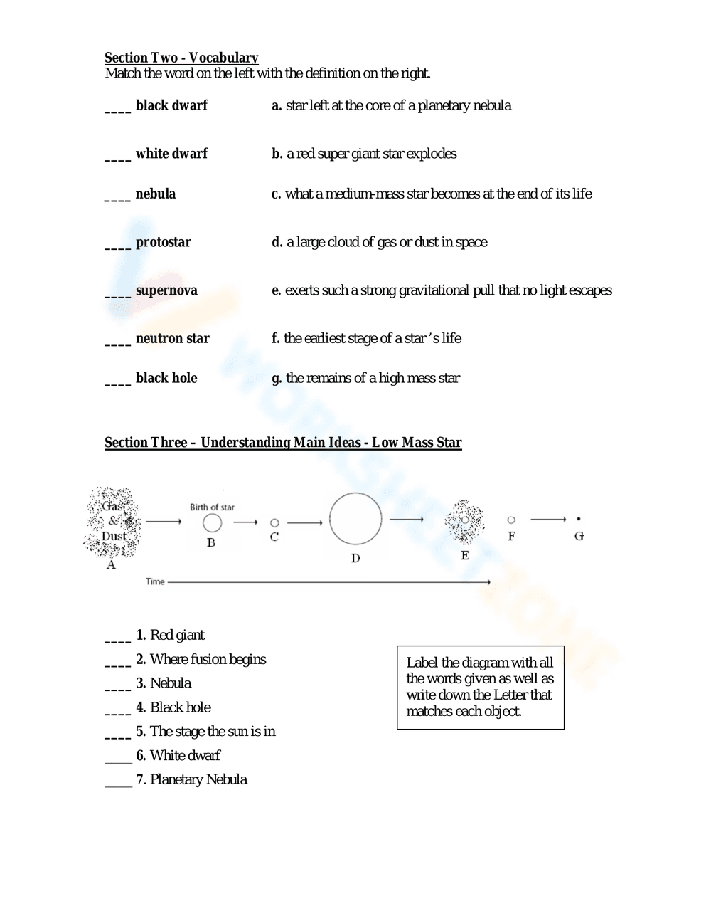 Detailed Life Cycle of a Star Worksheet - Page 3