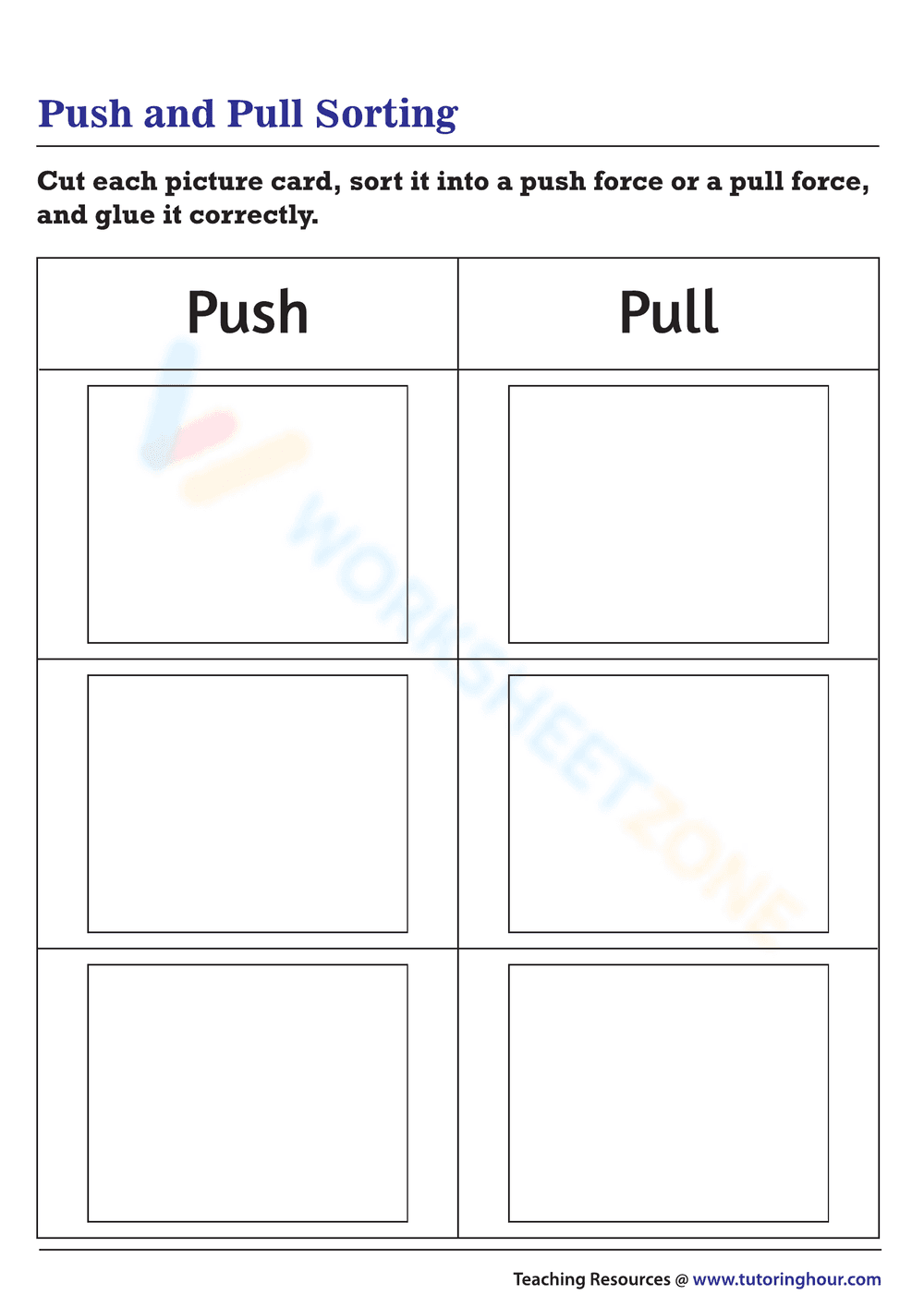 Push and Pull Sorting Worksheet - Page 1
