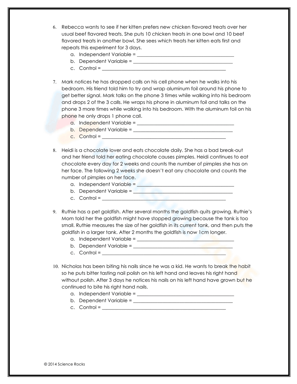 Identifying Variables in Science Worksheet - Page 2