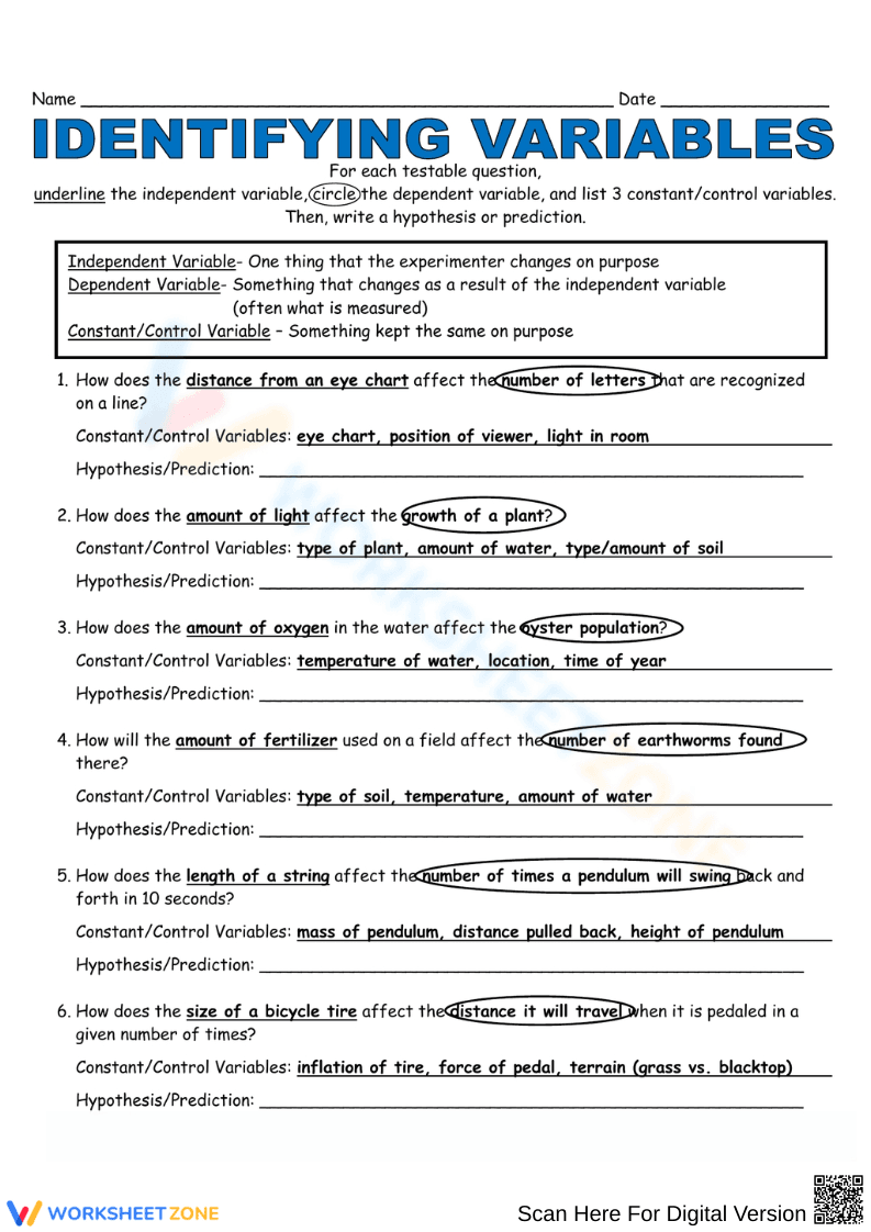 Identifying Variables Worksheet - Page 2
