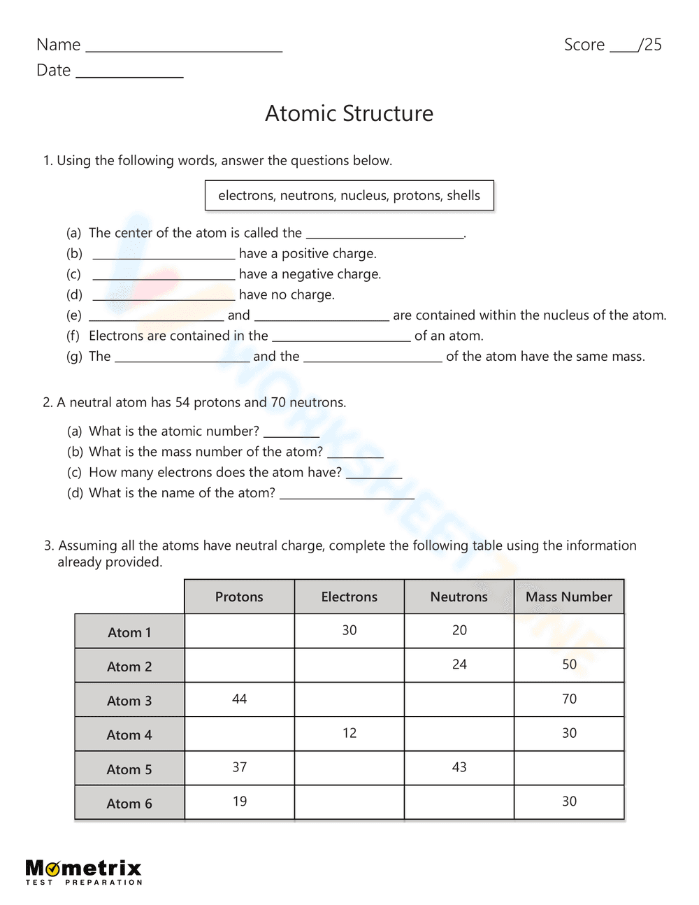 Atomic Structure: Exploring Atoms Worksheet - Page 3