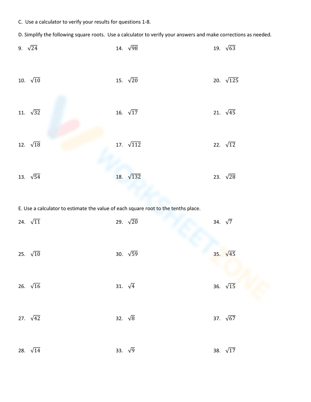 Practice with Square Roots Worksheet - Page 3