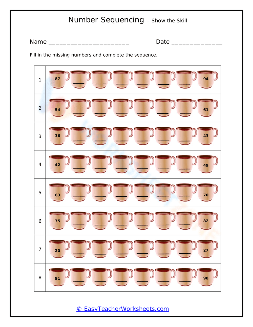 Number Sequencing: Show the Skill Worksheet - Page 1