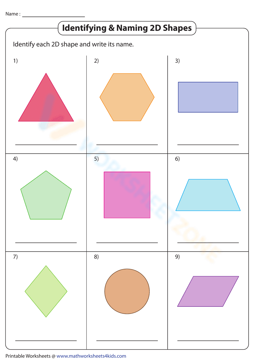Identifying & Naming 2D Shapes - Page 1