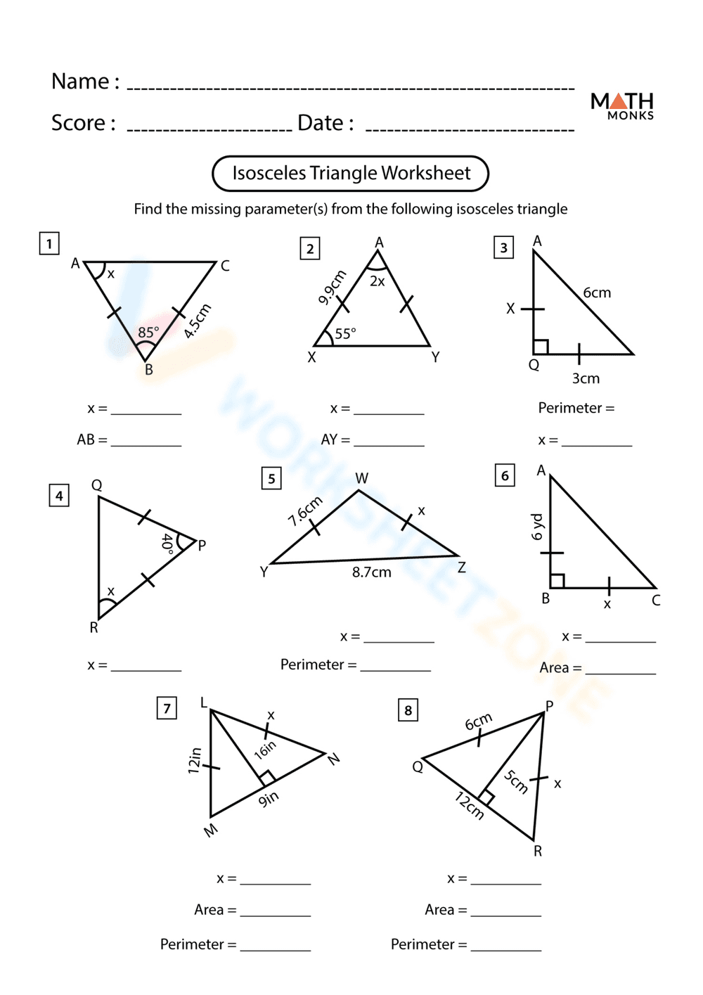 Isosceles Triangle Worksheet - Page 1