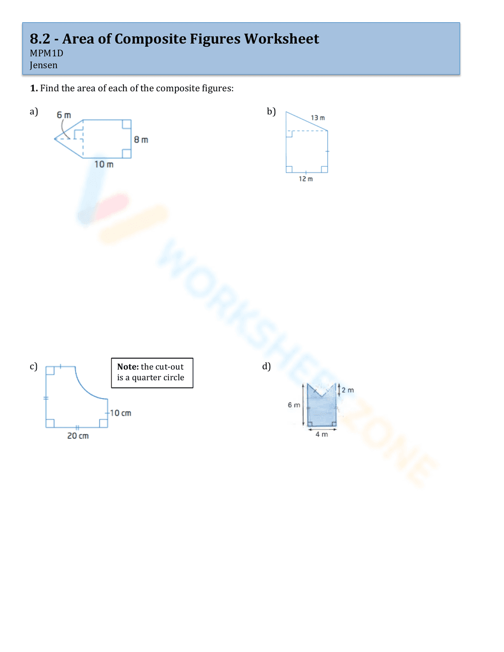 Calculate Area of Composite Figures Worksheet - Page 1
