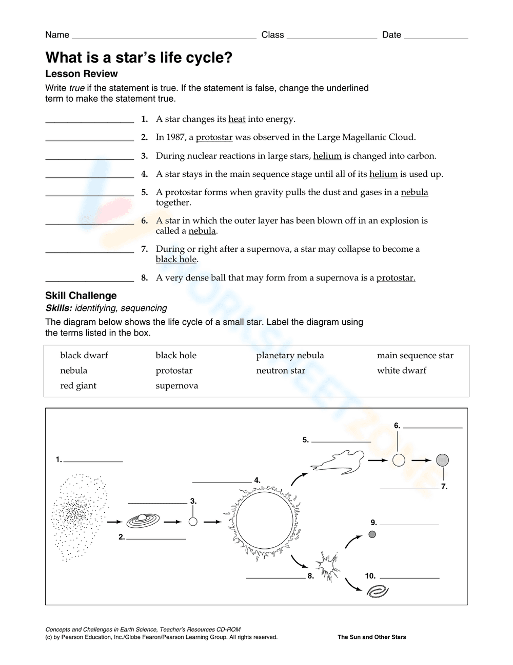 What is a Star's Life Cycle Worksheet - Page 1