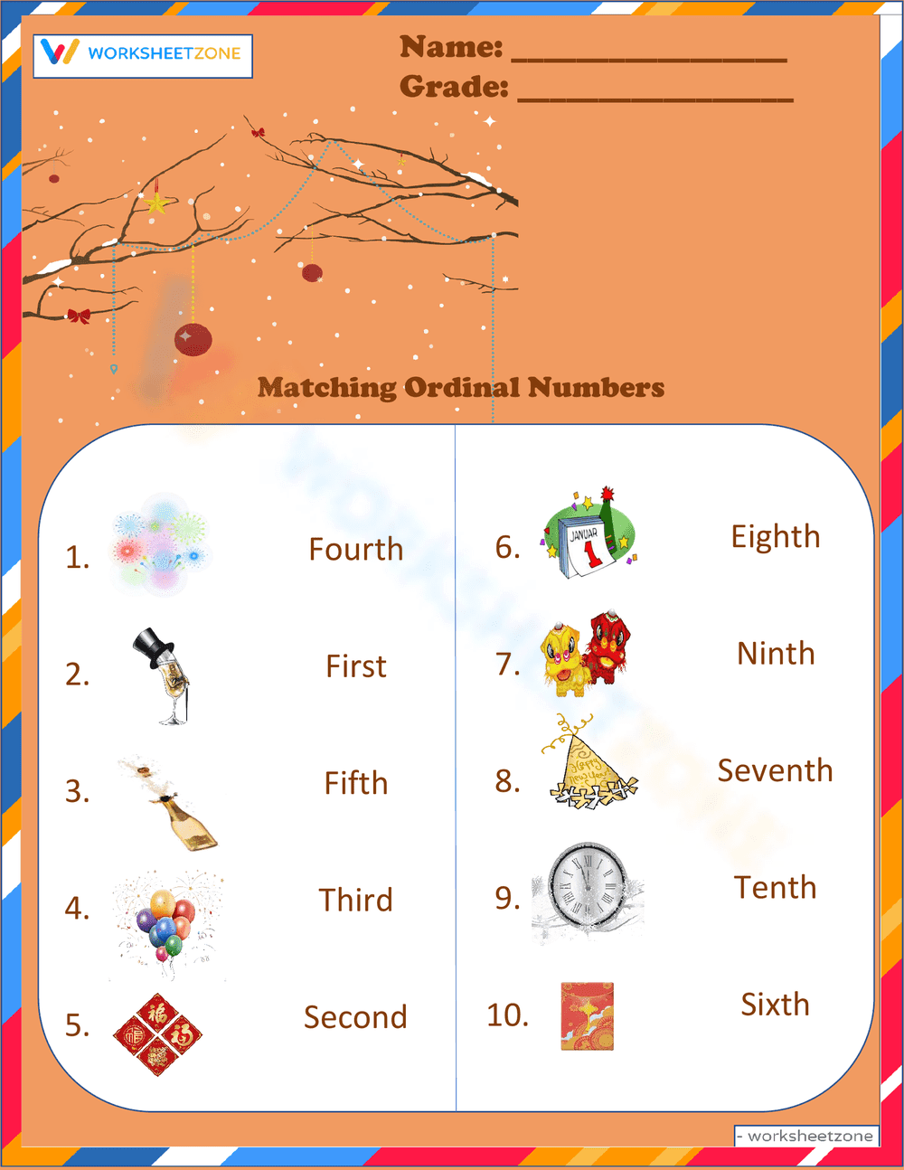 Ordinal Numbers Worksheet for Math Practice - Page 1