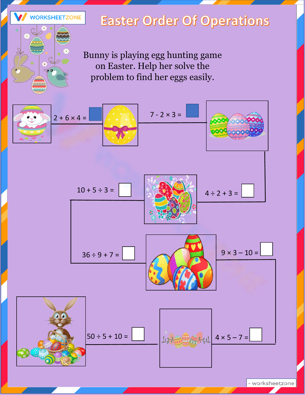 Easter Order of Operations Math Worksheet - Page 1
