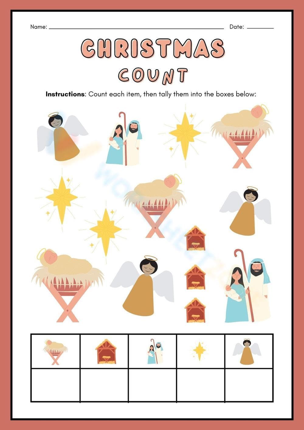 Jesus birth Christmas Count Worksheet - Page 1
