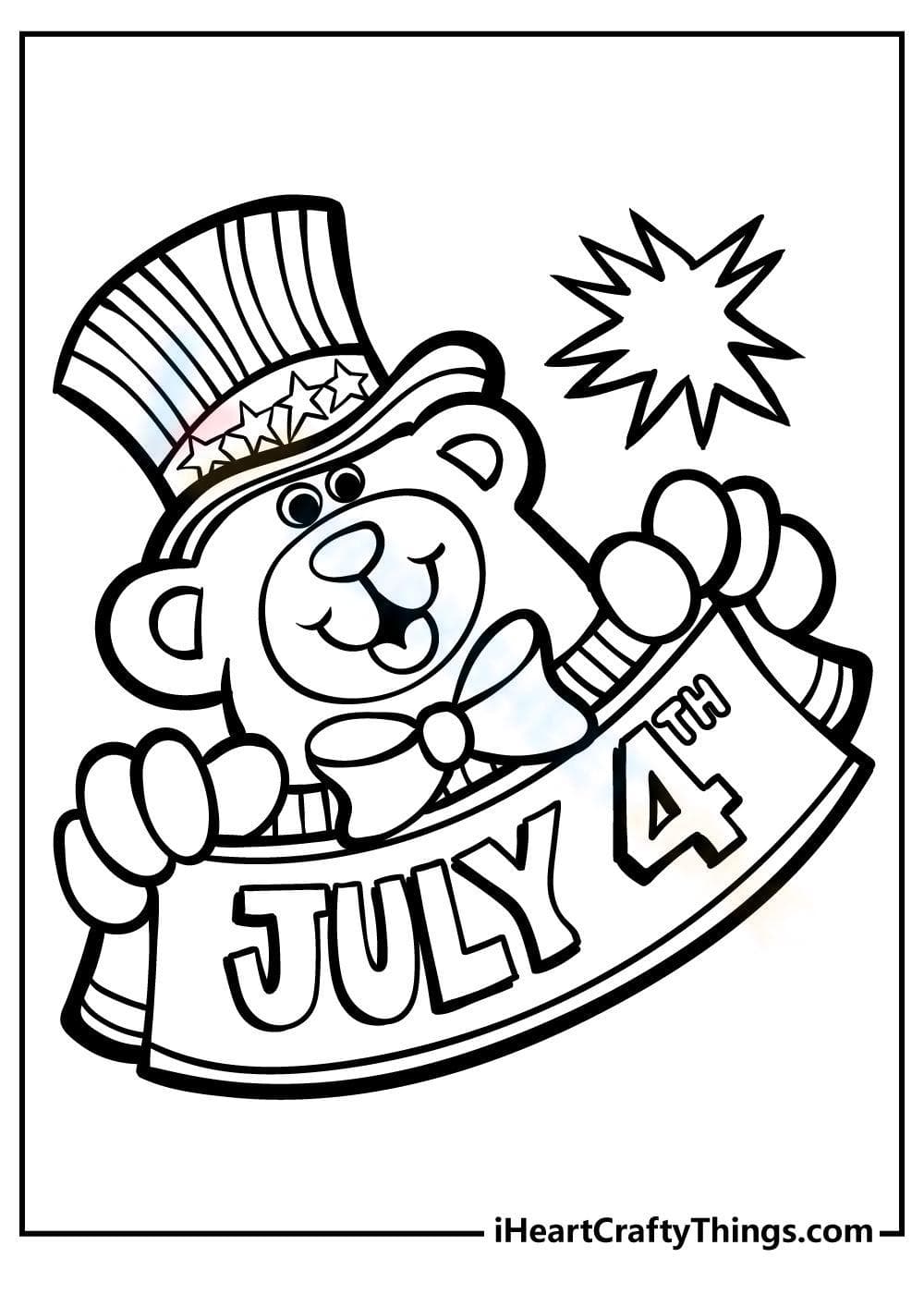 4th of July Coloring Page | Patriotic Bear - Page 1