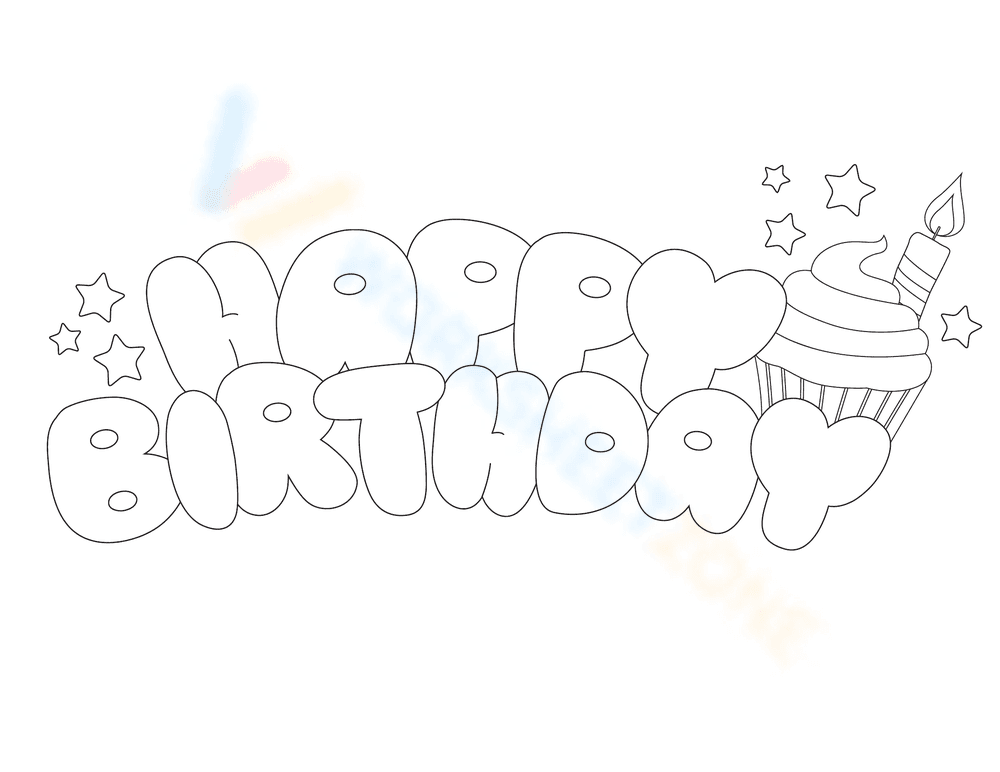 Happy Birthday Cursive Bubble Letters Worksheet - Page 1