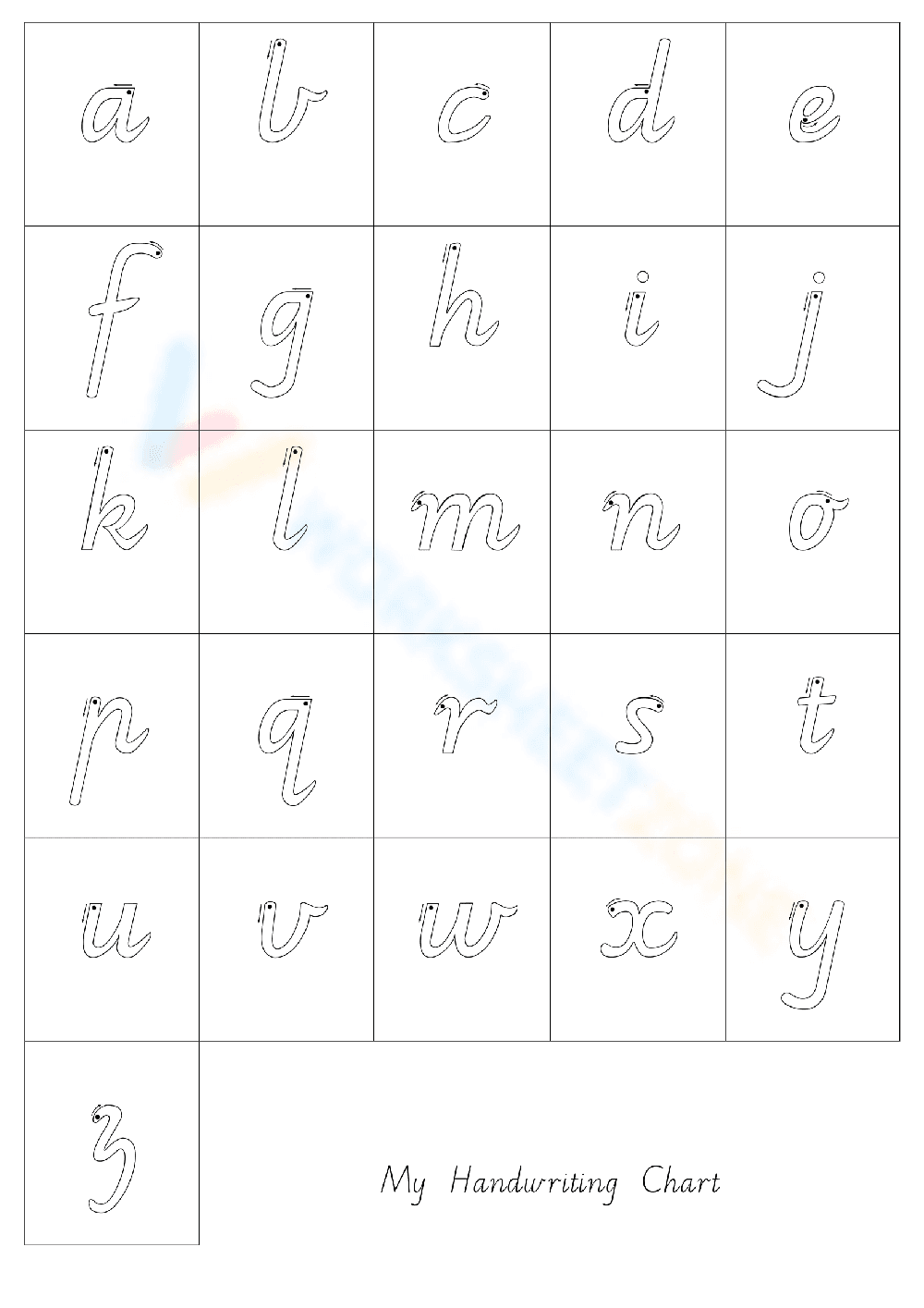 Victorian Modern Cursive Handwriting Chart Worksheet - Page 1
